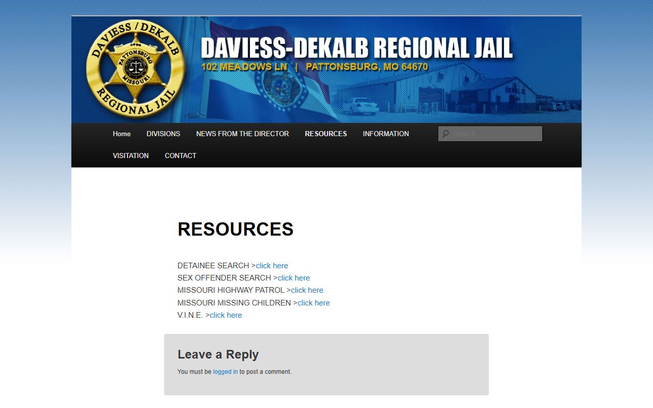 DDCRJ resources page for Gentry County jail mugshots and detainee search
